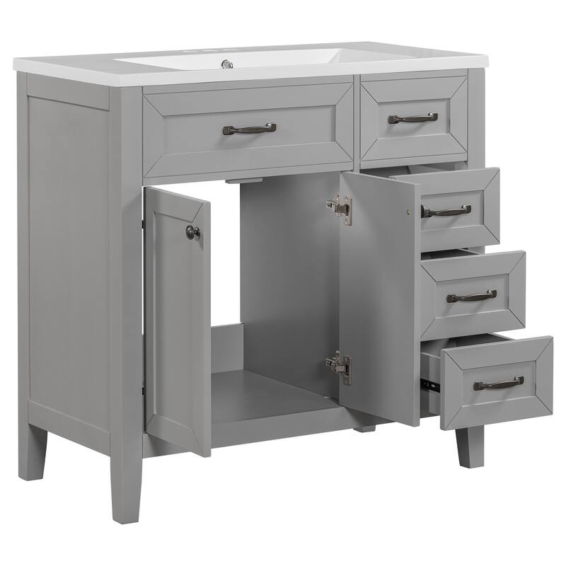 36" Blue Bathroom Vanity with Undermount Sink, Freestanding Design, Solid Rubber Wood & MDF Cabinet