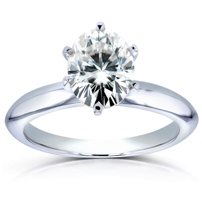 Kobelli 1.50 Carat Moissanite Solid 14k White Gold Oval 6-Prong Solitaire Knife Edge Joan Ring