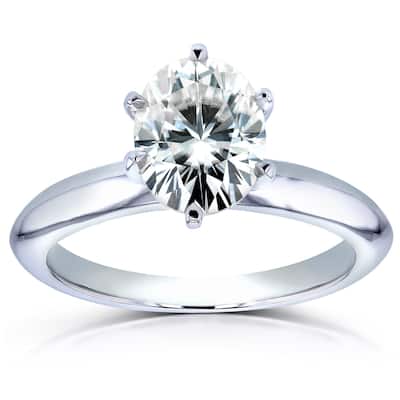 Kobelli 1.50 Carat Moissanite Solid 14k White Gold Oval 6-Prong Solitaire Knife Edge Joan Ring