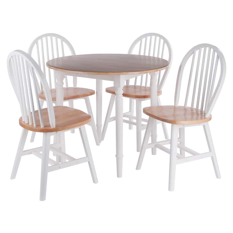 Drop Leaf Dining Table with Chairs - 36" - White and Beige - 5-Piece