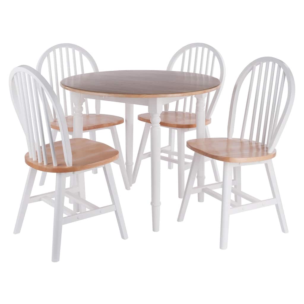 Drop Leaf Dining Table with Chairs - 36" - White and Beige - 5-Piece