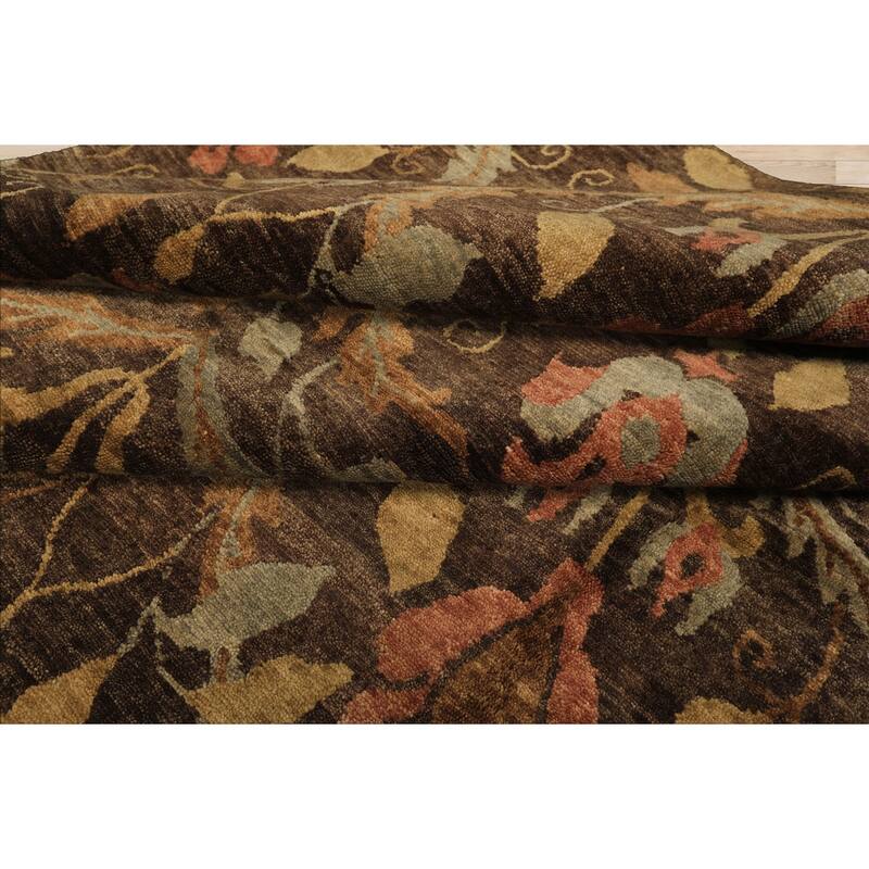 8x9'9'' Hand Knotted Wool Brown Traditional Kalaty Oushak Rug - 8' x 9' 9''