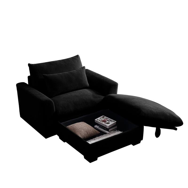 GDFStudio- Briarwood Corduroy Sofa With Storage Ottoman