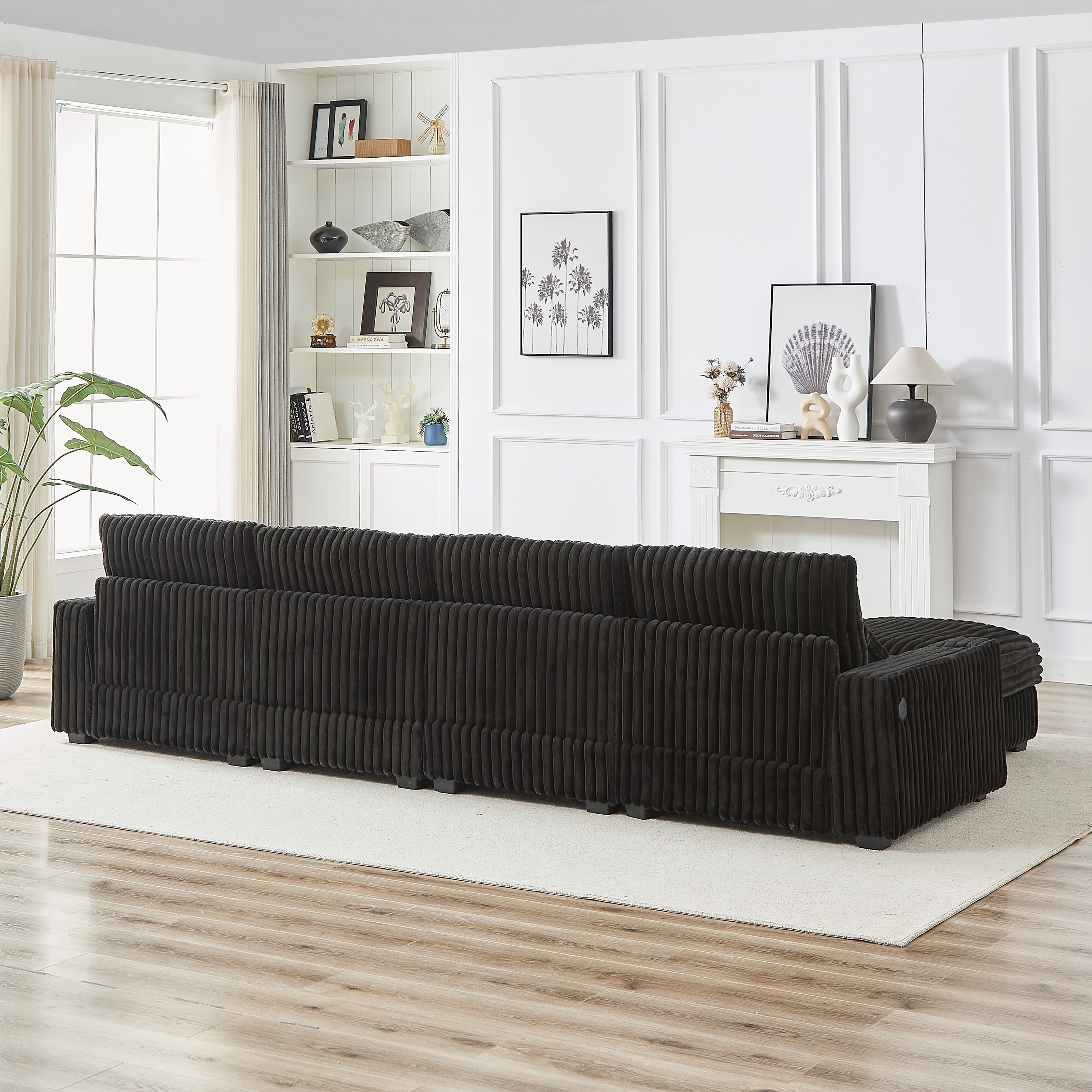 k*u様 【ブラック/M】FreshService CORDUROY SET U Black Corduroy Modular Sectional Sofa w/Pillows & USB, T-pyce Port