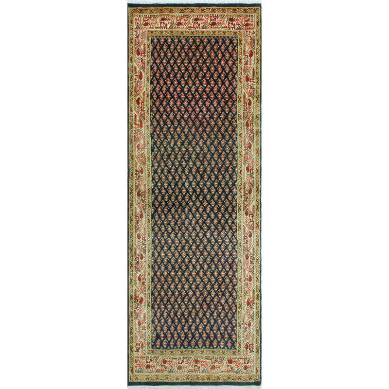 Fine Vintage Distressed Aldys Navy/Beige Runner - 3'5" x 10'2"