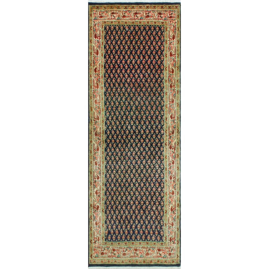 Fine Vintage Distressed Aldys Navy/Beige Runner - 3'5" x 10'2"