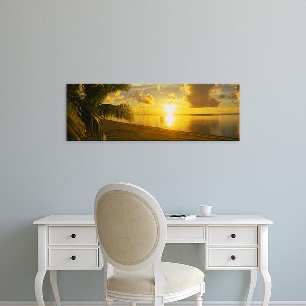 Easy Art Prints Panoramic Images's 'Couple Standing On The Beach, Aitutaki, Cook Islands, French Polynesia' Canvas Art