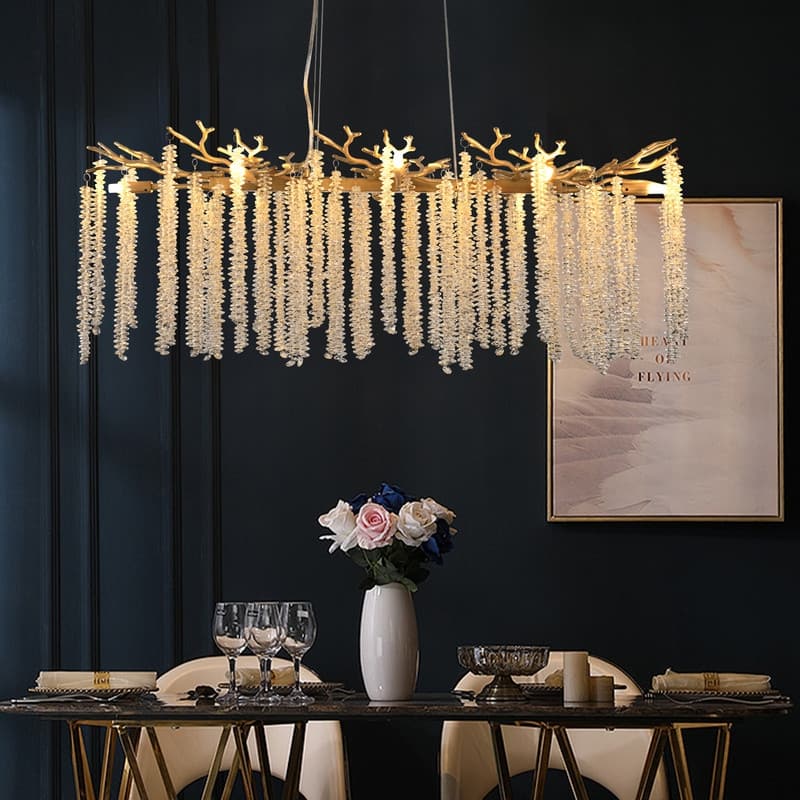 39.4-inch Modern Golden Pendant Light with Cascading Crystal Strands(Bulb Not Included)