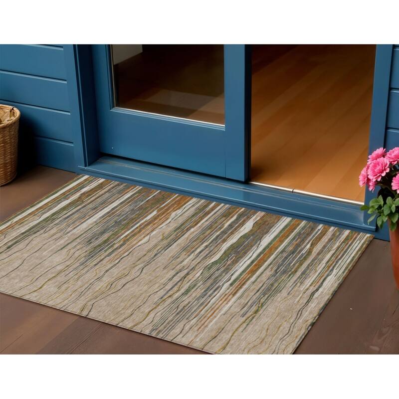 HomeRoots Striped Transitional Rectangle Outdoor Rug - 3' x 5'