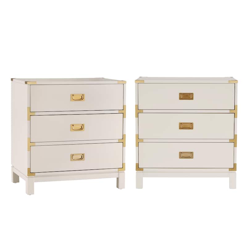 Valoria 3-Drawer Gold Accent Nightstand - White