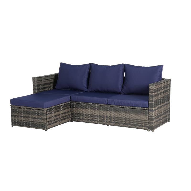 2-Pieces Outdoor Patio L-Shaped Sectional Sofa Set with Glass Coffee Table
