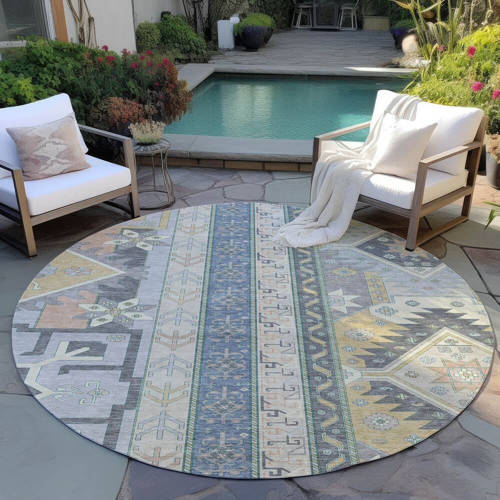Machine Washable Indoor/ Outdoor Boho Tribal Chantille Rug