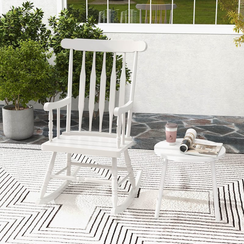 Costway Solid Wood Rocking Chair Porch Rocker Indoor Outdoor Seat - See Details