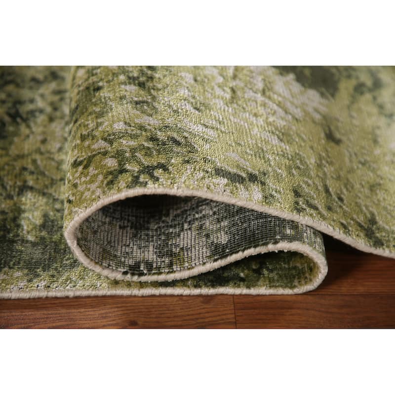 Green Abstract Modern Area Rug Hand-knotted Wool Carpet - 4'8"x 6'6"