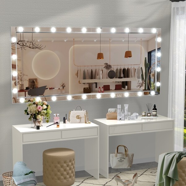 Large Full Length Vanity Mirror with 3 Color Mode Lights Silver