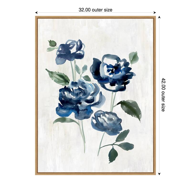 Indigo Blossoms in Gentle Watercolor by Hannah Dawson (32 x 42 in.), Framed Canvas Wall Art Print