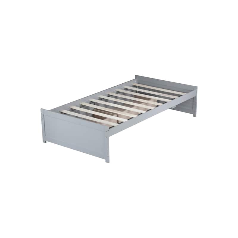 Roomfitters Twin Rubber Wood Bed Frame with Two Pull-Out Storage Units, Low Profile Platform Design