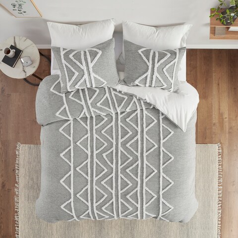 INK+IVY Hayes Gray Chenille Cotton Duvet Cover Set