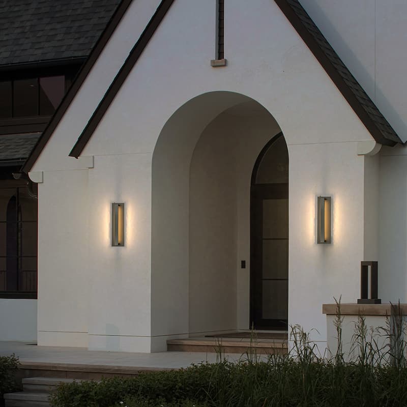 1-Light in Minimalist Modern Linear 23W Integrated LED Outdoor Wall Sconce with Dusk to Dawn Sensor in Matte Black for Porch