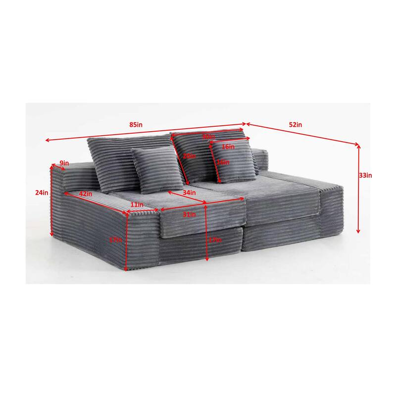 Cloud Double Lounge Chaise Sleeper Loveseat Sofa Chair Corduroy Upholstered Boneless Deep Seat Couch for Living Room Bedroom