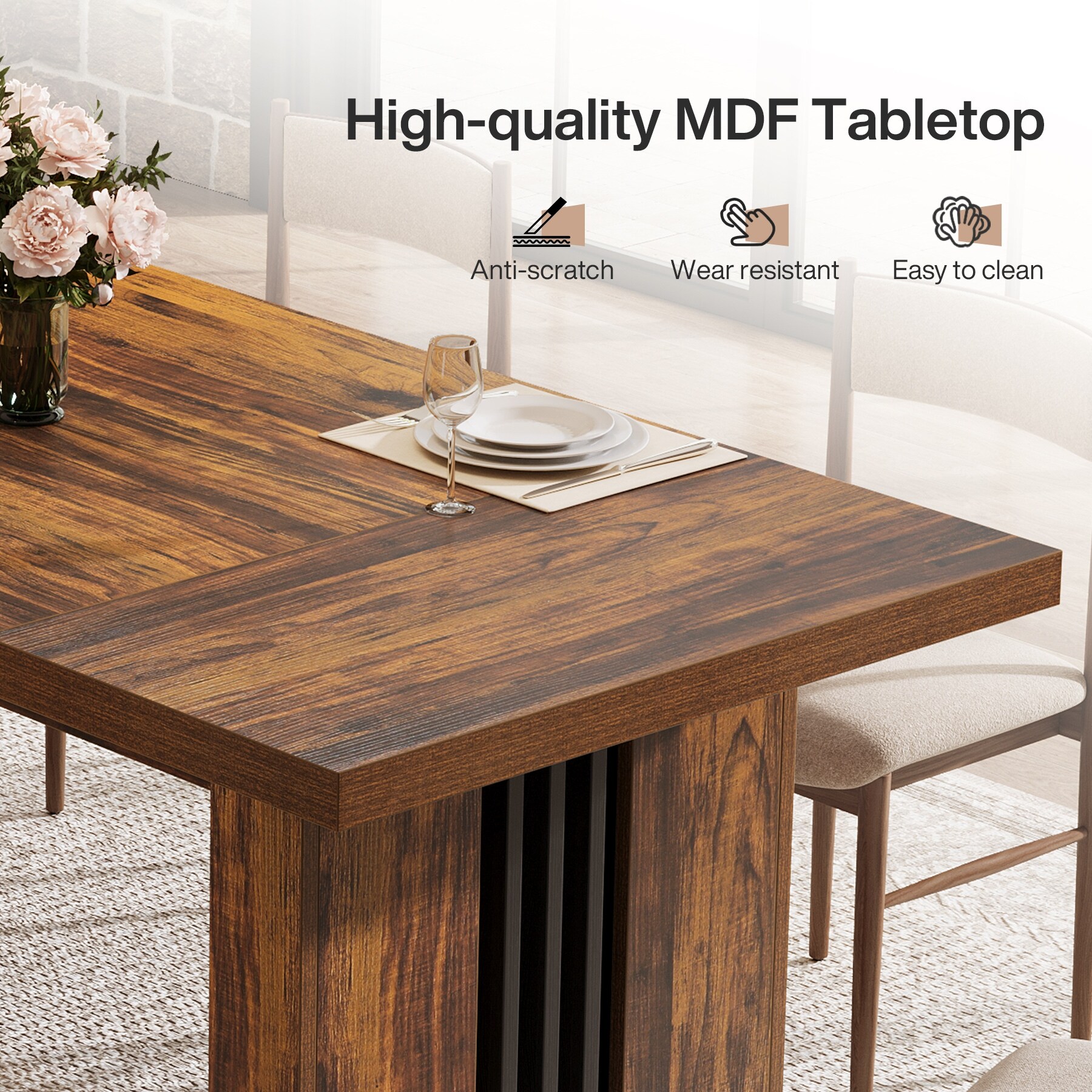 70.86-Inch Dining Table for 6-8 People, Heavy Duty Wooden Kitchen