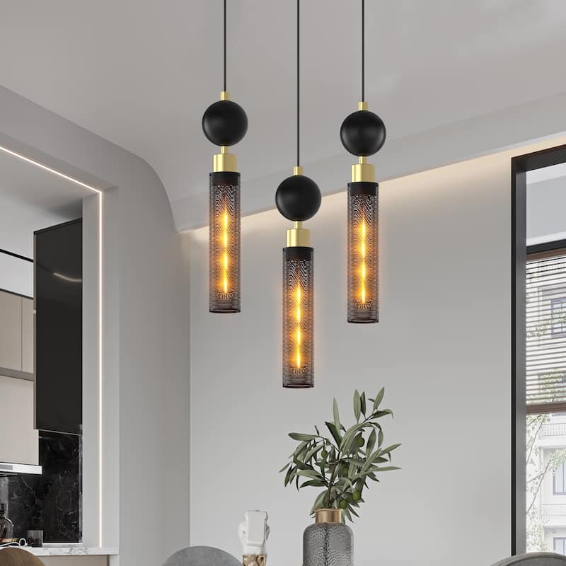 Black Wrought Iron Pendant Light - Adjustable - Kitchen Island Bedroom Bathroom - Black+Gold