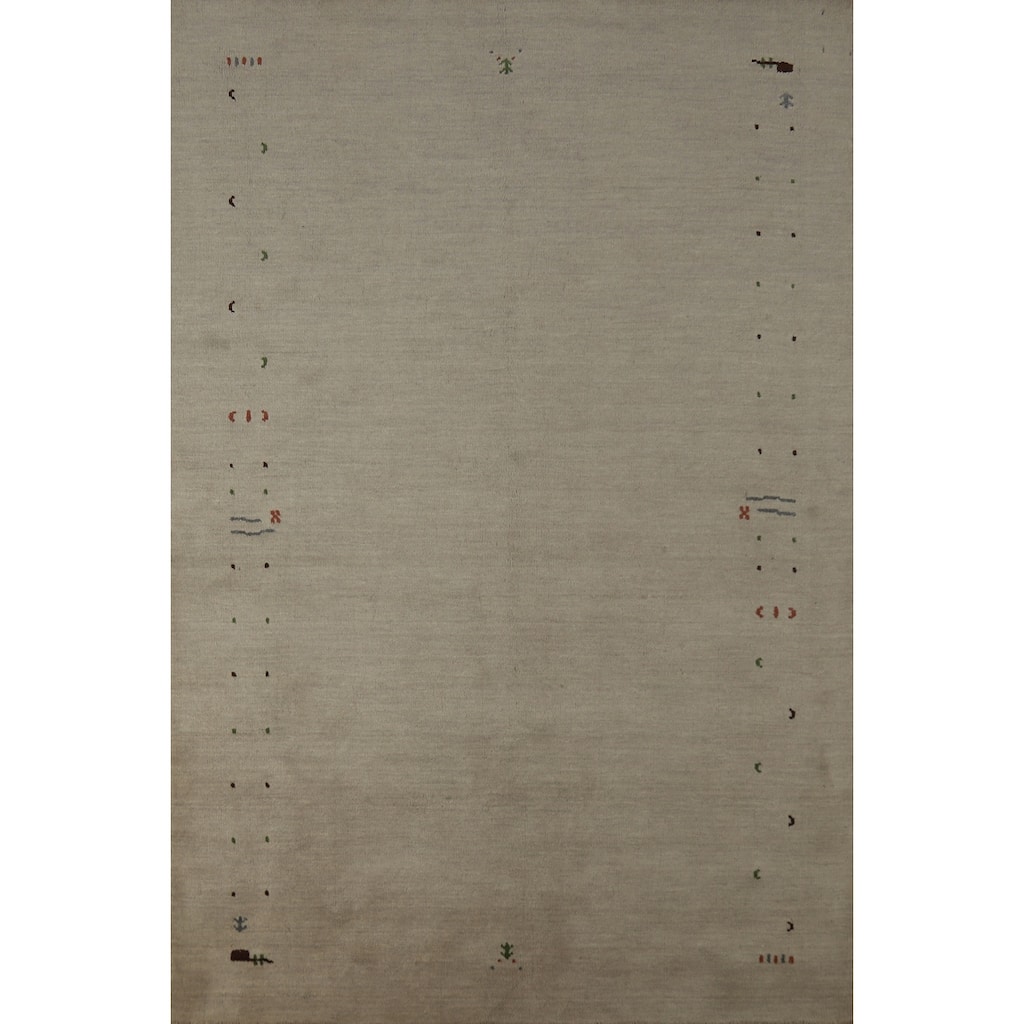 Hand Knotted Oriental 100% Wool Carpet Tribal Tribal Beige & Ivories Gabbeh Area Rug - 7' 8'' X 5' 5''