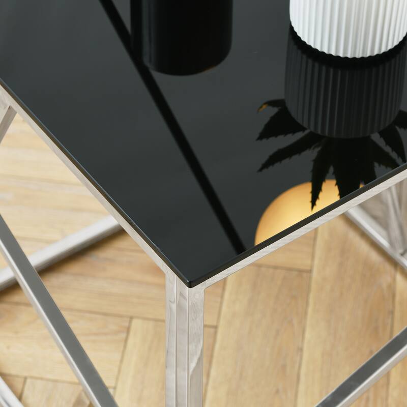 Modern Glass Console Table, Sofa Table with Metal Frame and Glass Top