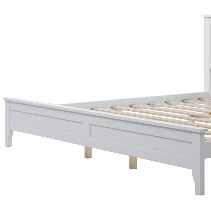 Durable Pine Wood Platform Bed with Slat Design Headboard, Full, Queen, King Options