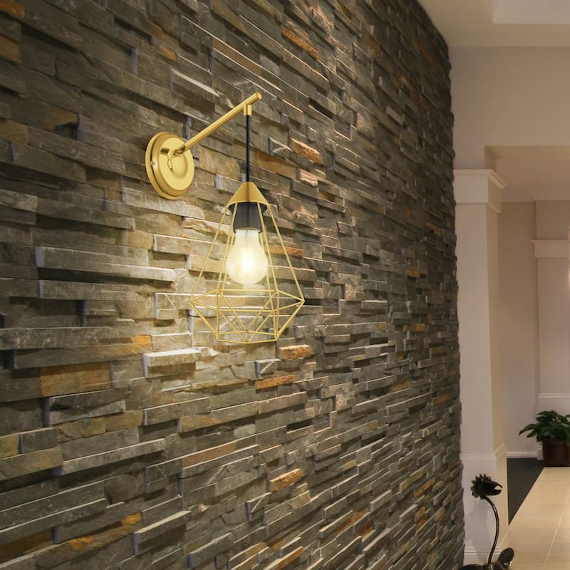 EGLO Tarbes - 1 Light Open Frame Geometric Wall Light - Brushed Brass