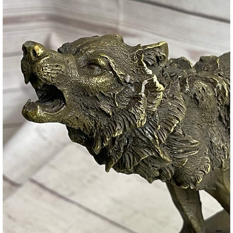 Wolf On Rock Howling At The Moon Bronze Statue Sculpture Wildlife Decor On Marble Base