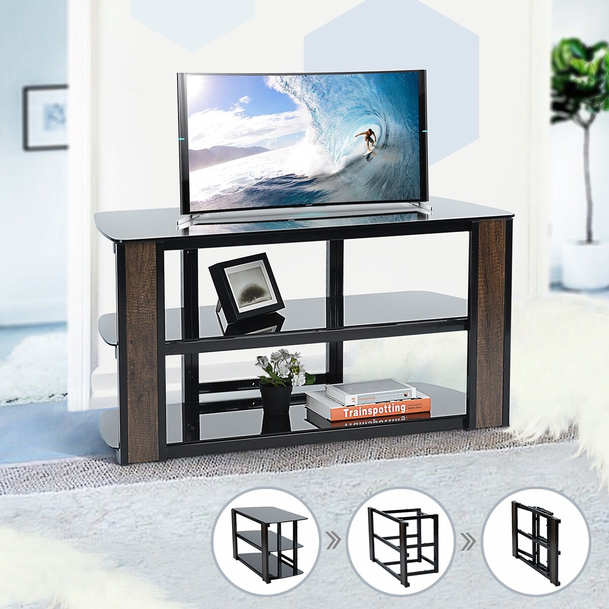 Shop Carbon Loft Searz 42 Inch Modern Living Room Tv Stand Glass