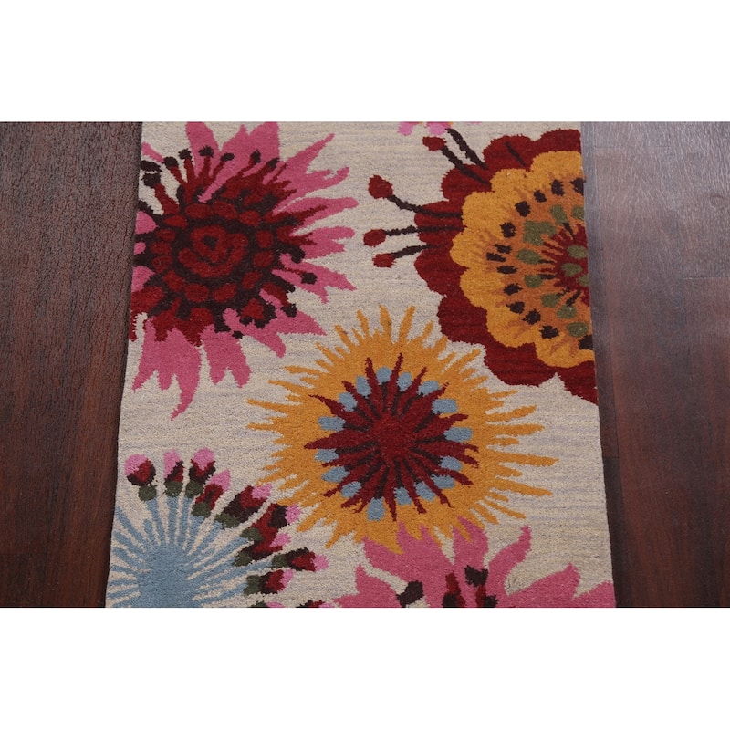 Floral Contemporary Oriental Staircase Runner Rug Wool Hand-tufted - 2'7" x 9'10"