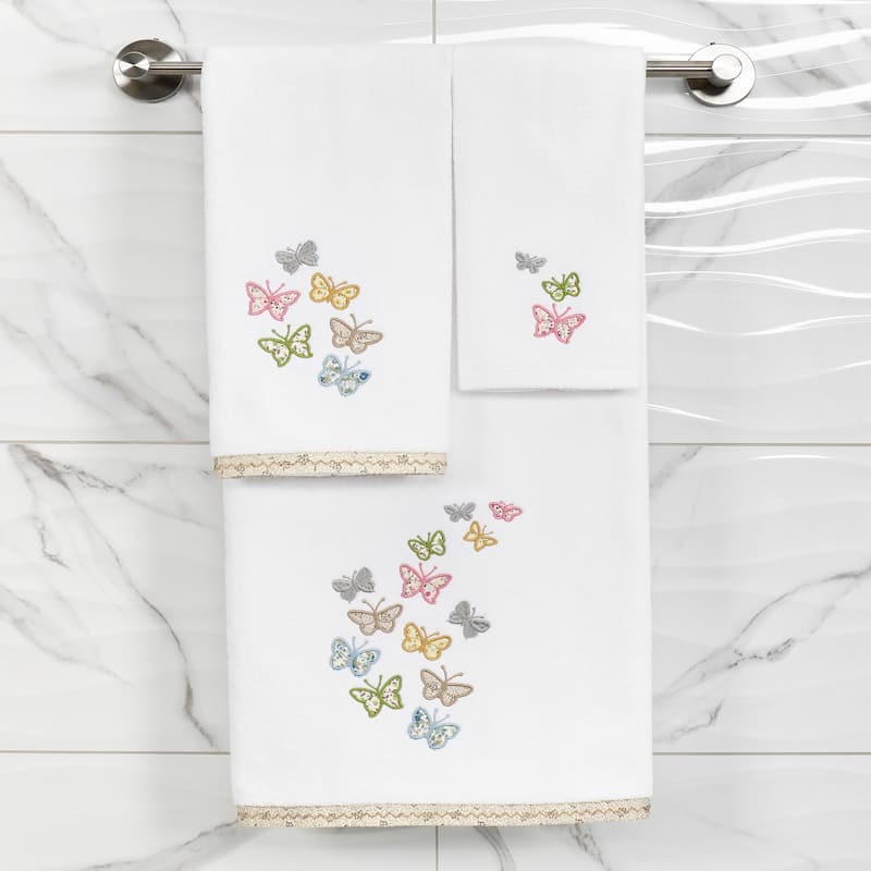 Authentic Hotel and Spa 100% Turkish Cotton Mariposa 3PC Embellished Towel Set