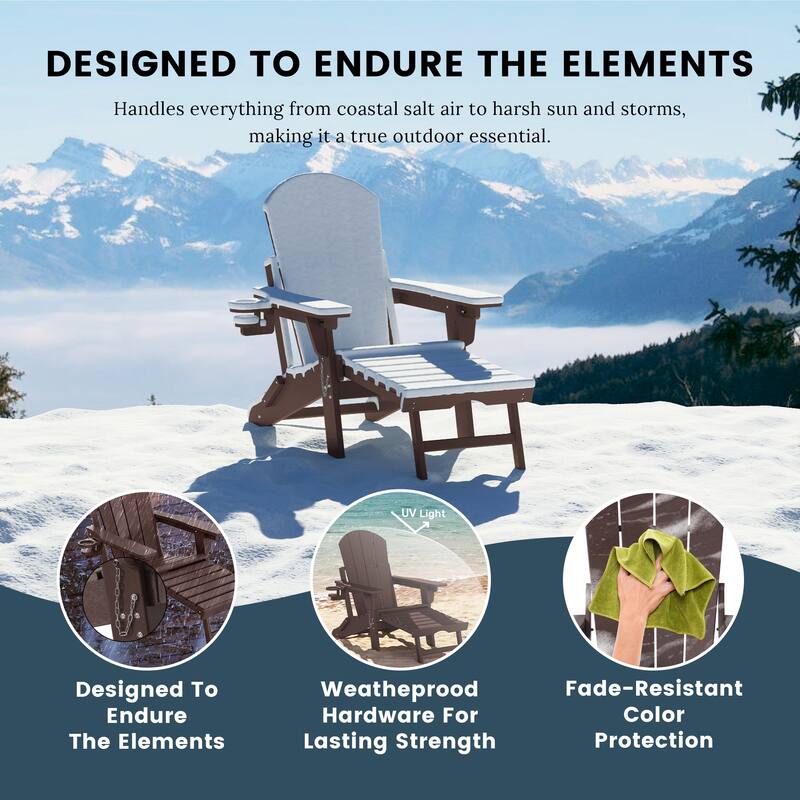 Laguna Outdoor Folding Adjustable Adirondack Chair with Cup Holder & Hideaway Ottoman (Set of 2)