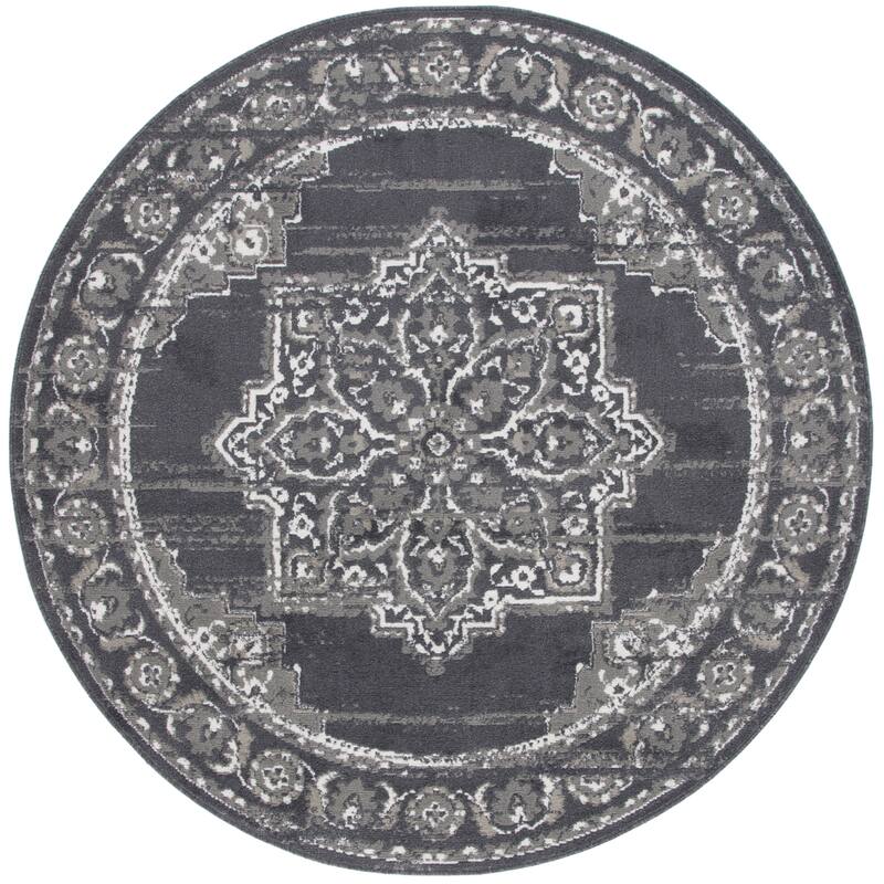 SAFAVIEH Pyramid Myriam Traditional Oriental Rug - 6'7" Round - Charcoal/Ivory