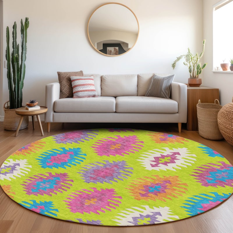 Premium Washable Super Soft Southwest Global Mayfield Rug - Lime - 8' x 8'