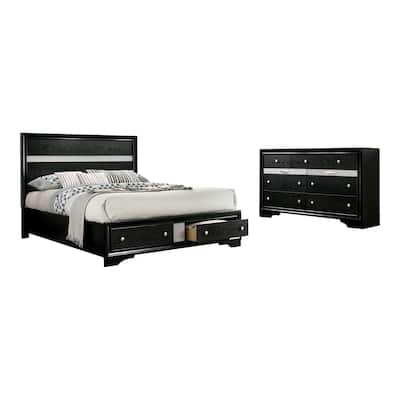 Furniture of America Manzini Modern 2-Piece Solid Wood Storage Platform Bed and Dresser Set