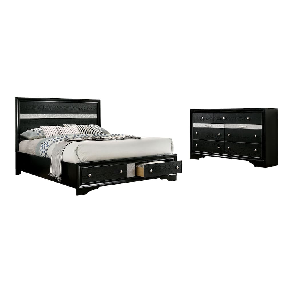 Furniture of America Manzini Modern 2-Piece Solid Wood Storage Platform Bed and Dresser Set