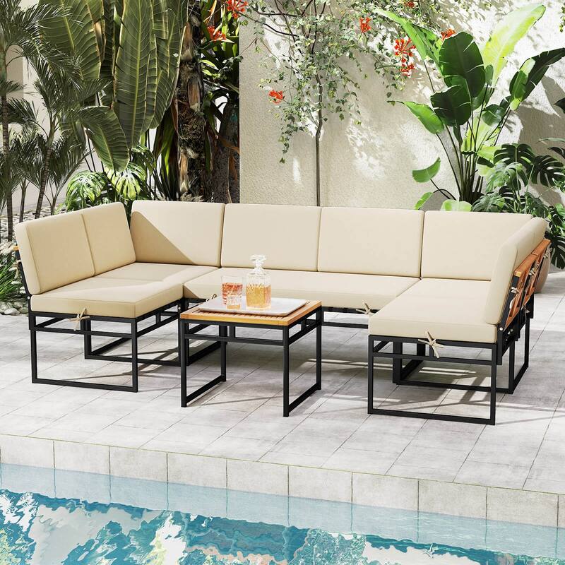 Costway 6 PCS Outdoor Sectional Sofa Set Metal Conversation Set with - See Details