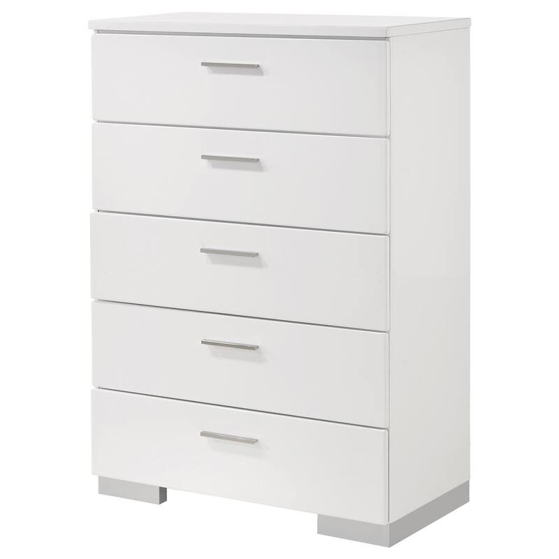 Dulcey White High Gloss 5-drawer Bedroom Chest