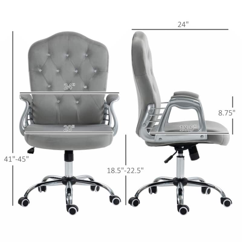 Velvet Computer Chair, Button Tufted Desk Chair with Swivel Wheels, Adjustable Height, and Tilt Function