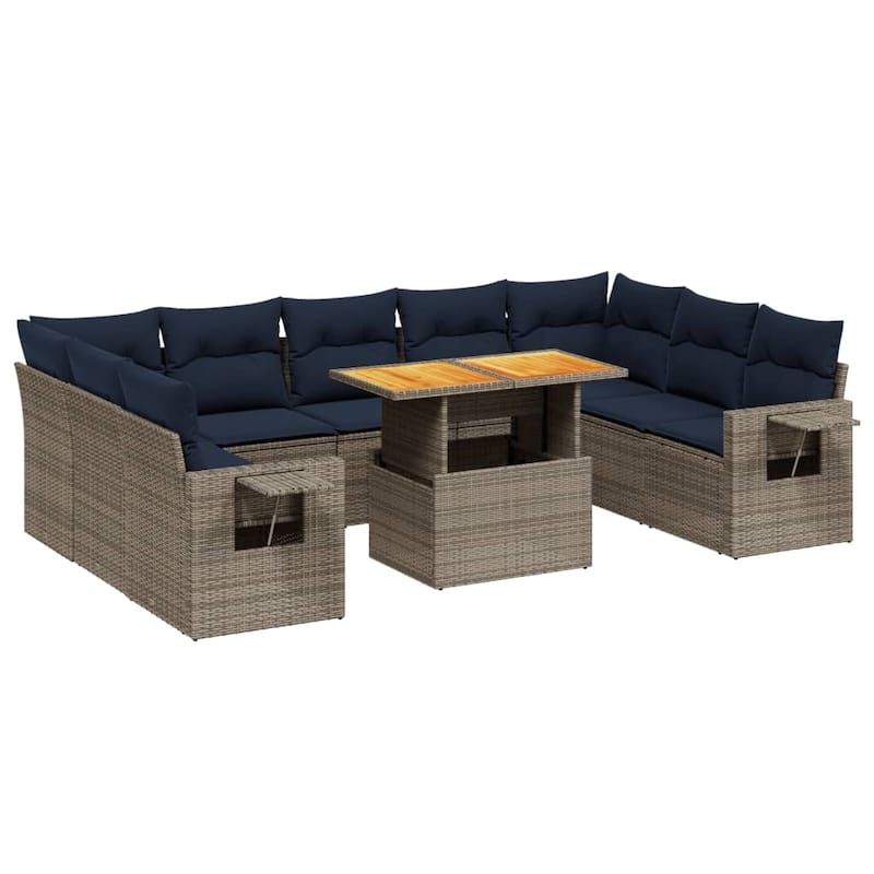 vidaXL Patio Sofa Set with Cushions Outdoor Furniture 10 Piece Poly Rattan - 24.4 x 24.4 x 27.2