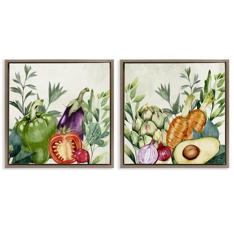 Stupell Country Harvest Vegetables Framed Floater Canvas Wall Art Design By Kim Allen (Set of 2) - 18 x 18 - Brown