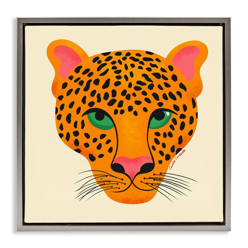 Stupell Modern Leopard Wildlife Face Framed Floater Canvas Wall Art Design By Carrie Cantwell - 18 x 18 - Grey