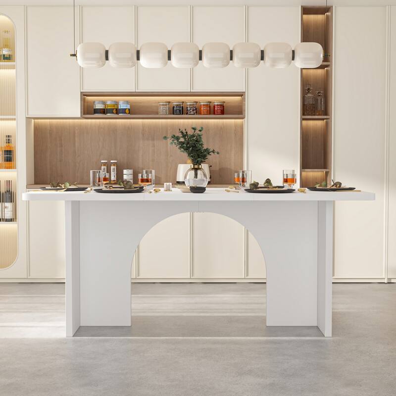 Modern White Rectangular Dining Table with Arch Base Minimalist Wood Kitchen Table Multifunctional for Home or Office