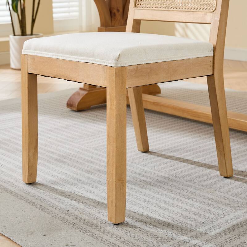 GDF Studio - Harper Mid-Century Farmhouse Wood Rattan Upholstered Dining Chairs - Set of 2