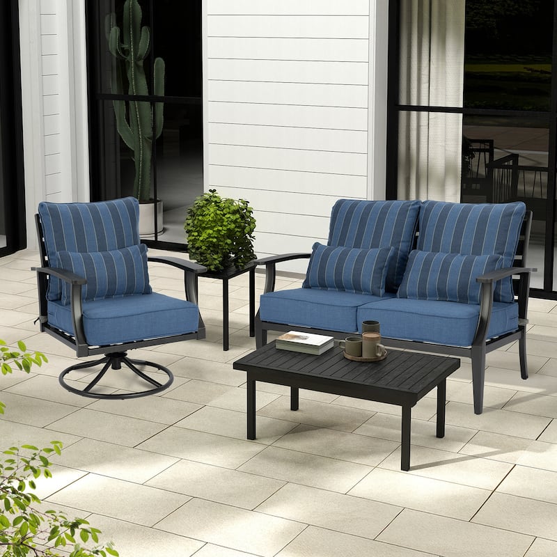 Aoodor Outdoor Deep Seat Chair Cushion Set (2 Back 2 Seater 2 Pillow)