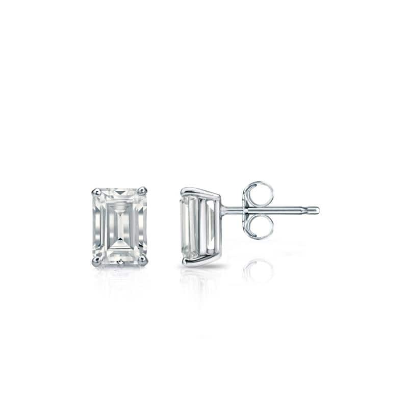 Auriya Lab Grown Emerald-cut 4-Prong Diamond Stud Earrings 2.00 to 10.00 ct. tw. Push-Back (D-E VVS) - 2.50ct. wt. - Platinum - White