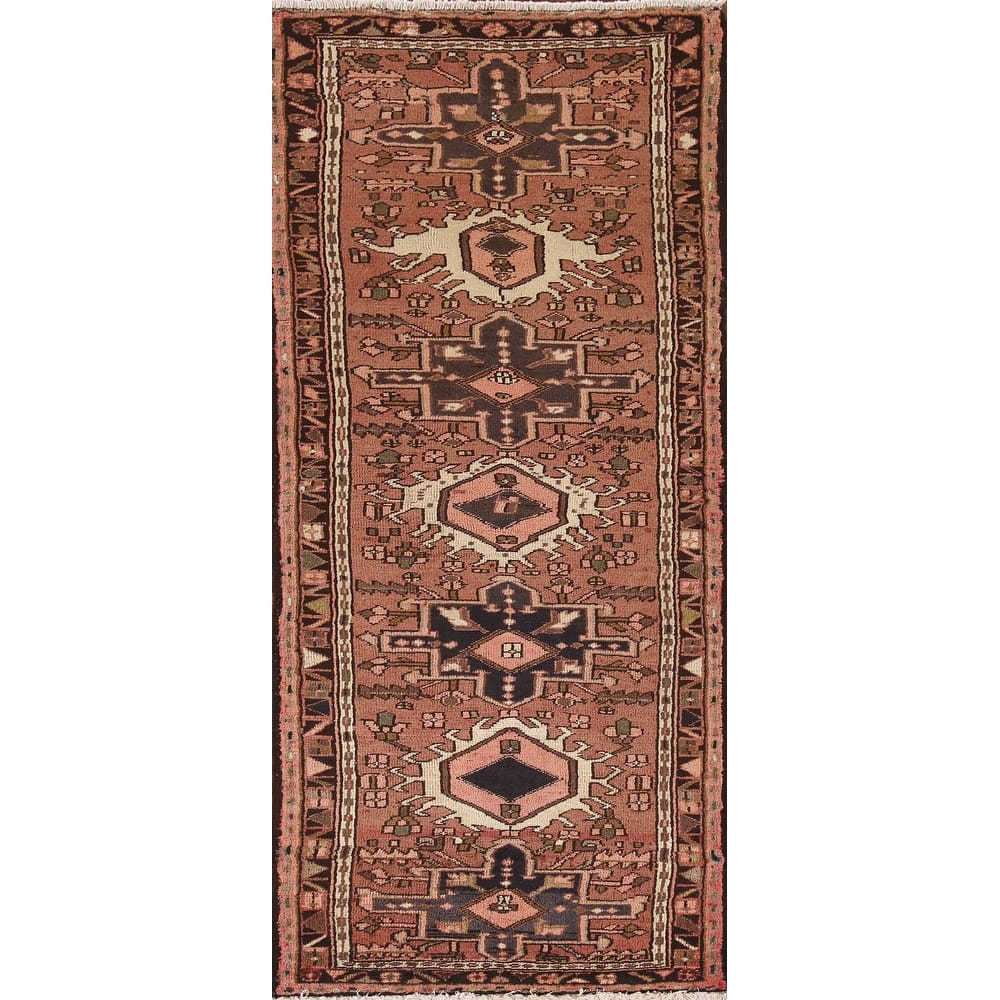 Pink Gharajeh Persian Vintage Runner Rug Handmade Wool Carpet - 2'3"x 6'7"